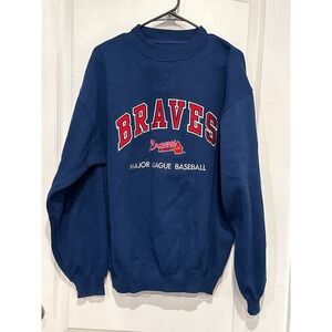 Logo Athletic Atlanta Braves MLB Crewneck Sweatshirt Navy Blue Large Vintage 90s